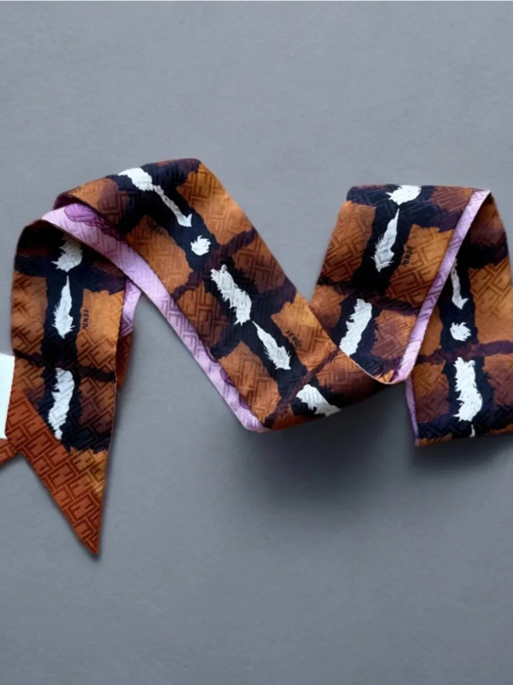 Fendi Brown Pink Silk Wrappy Long Scarf